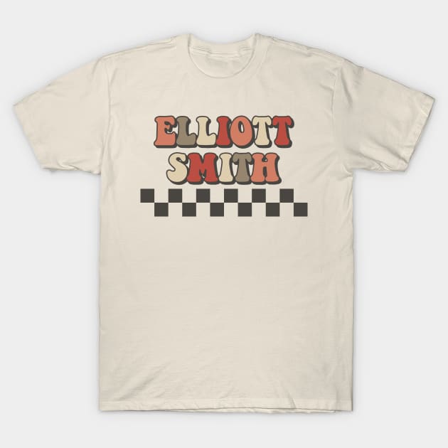 Elliott Smith Checkered Retro Groovy Style T-Shirt by Lucas Bearmonster